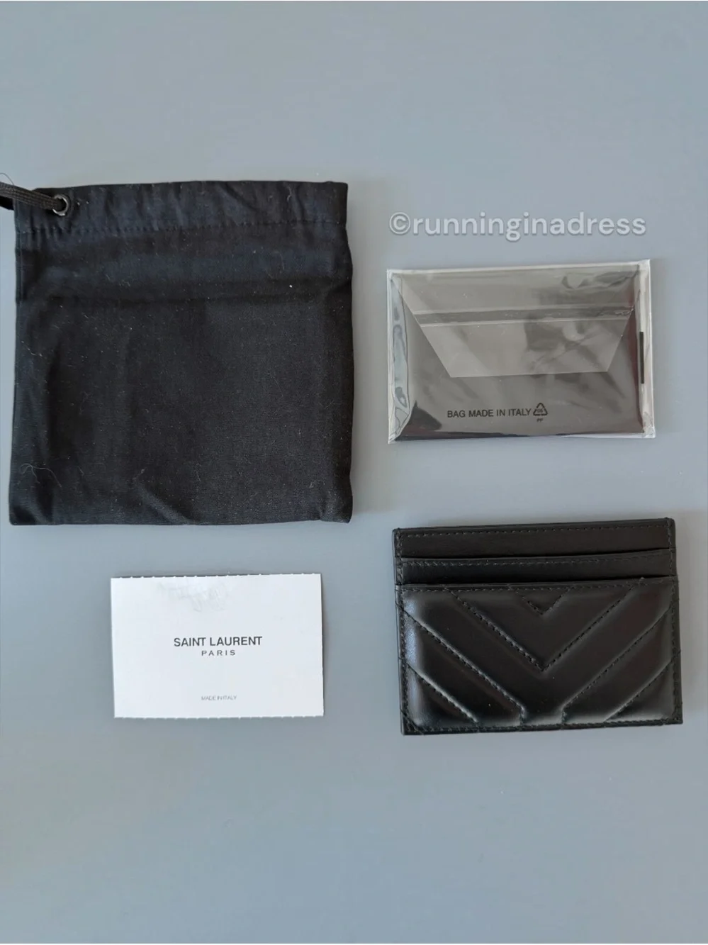 Saint Laurent YSL Joan Quilted Leather Card Case Holder Wallet Black Gold Stamp